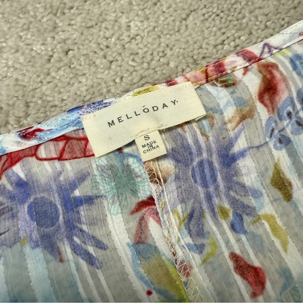 Melloday Floral Mini Sundress | Smocked Waist & Sleeves | Size S | Multicolor - Picture 6 of 11
